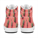 Pastel Pink Pineapple Pattern Print High Top Leather Sneakers