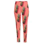 Pastel Pink Pineapple Pattern Print High-Waisted Pocket Leggings