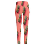Pastel Pink Pineapple Pattern Print High-Waisted Pocket Leggings