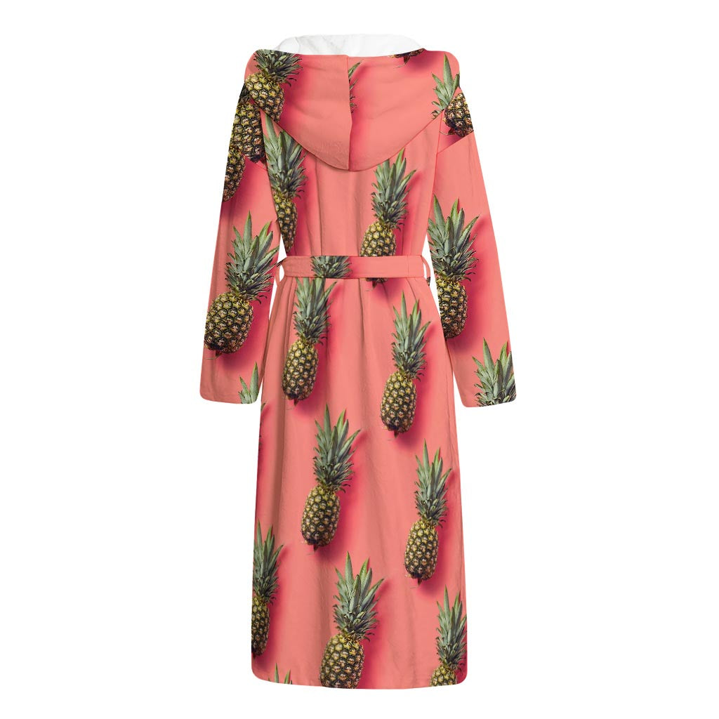 Pastel Pink Pineapple Pattern Print Hooded Bathrobe