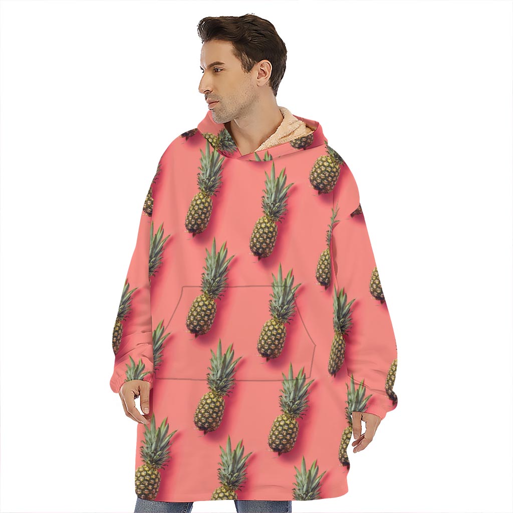 Pastel Pink Pineapple Pattern Print Hoodie Blanket