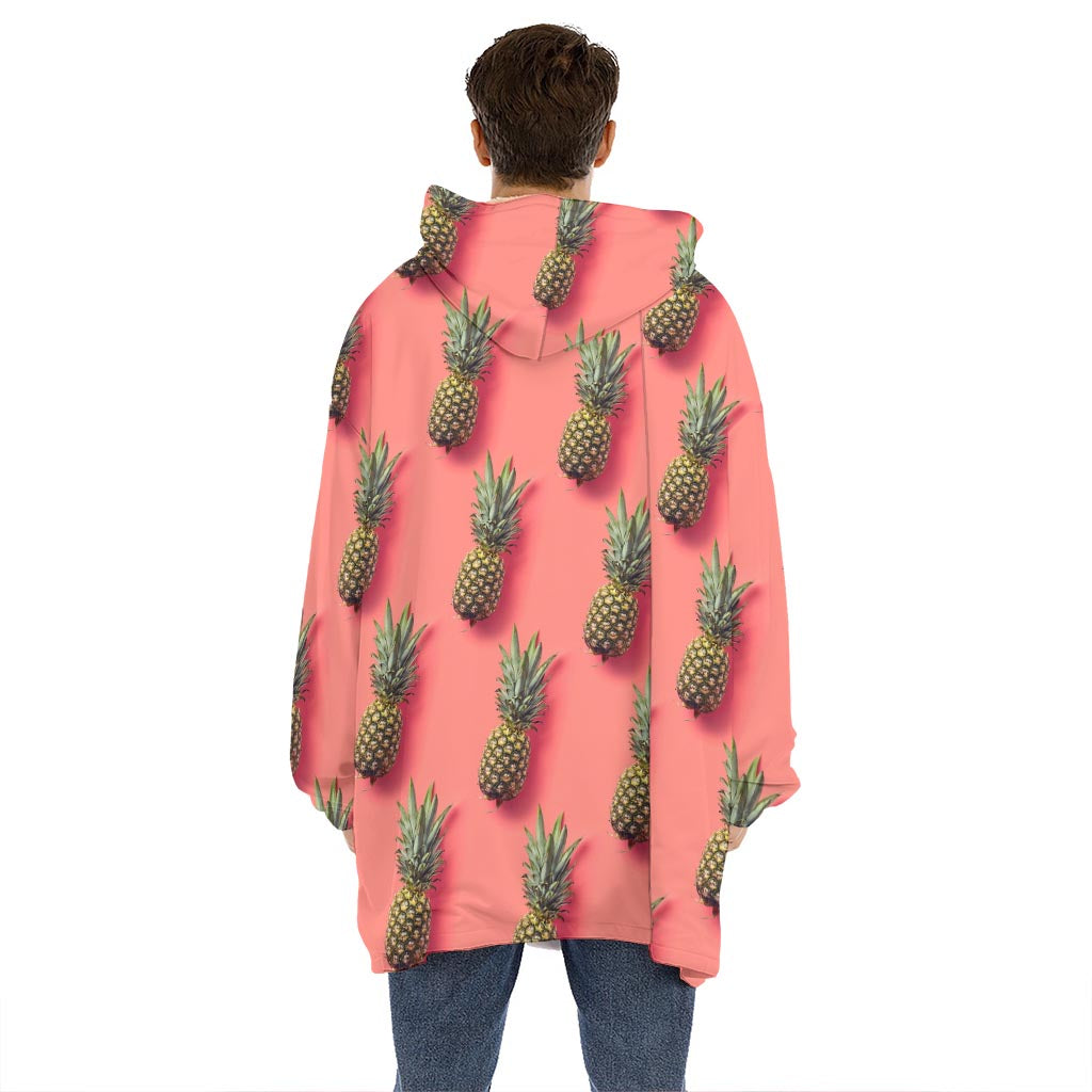 Pastel Pink Pineapple Pattern Print Hoodie Blanket