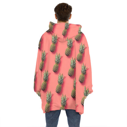 Pastel Pink Pineapple Pattern Print Hoodie Blanket