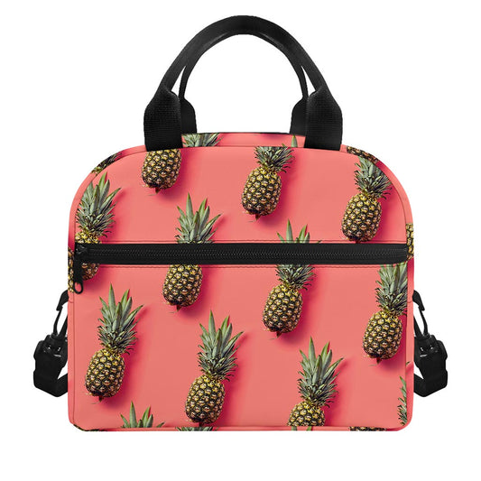 Pastel Pink Pineapple Pattern Print Insulated Lunch Bag