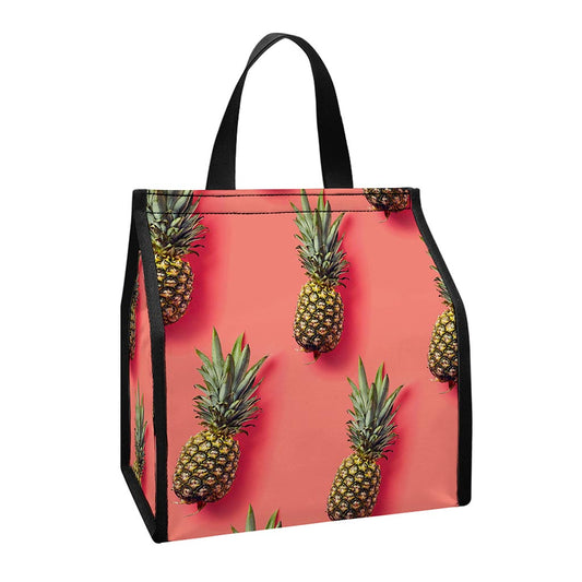 Pastel Pink Pineapple Pattern Print Insulated Lunch Tote