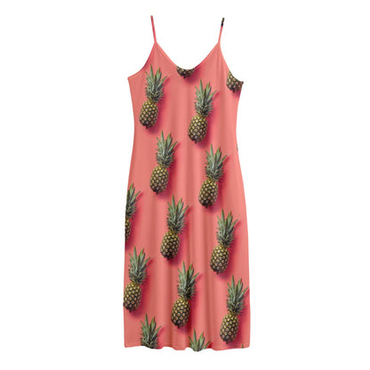 Pastel Pink Pineapple Pattern Print Jersey Midi Cami Dress