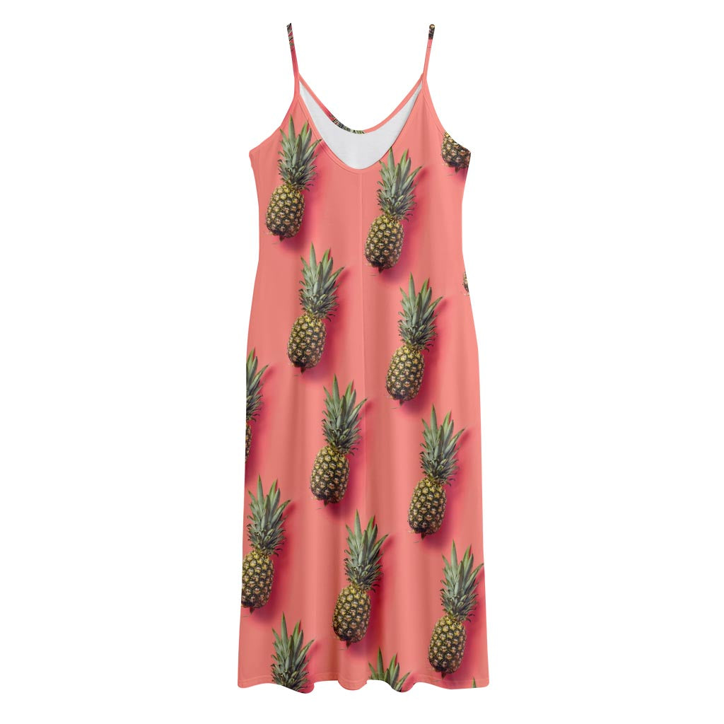 Pastel Pink Pineapple Pattern Print Jersey Midi Cami Dress
