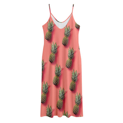 Pastel Pink Pineapple Pattern Print Jersey Midi Cami Dress