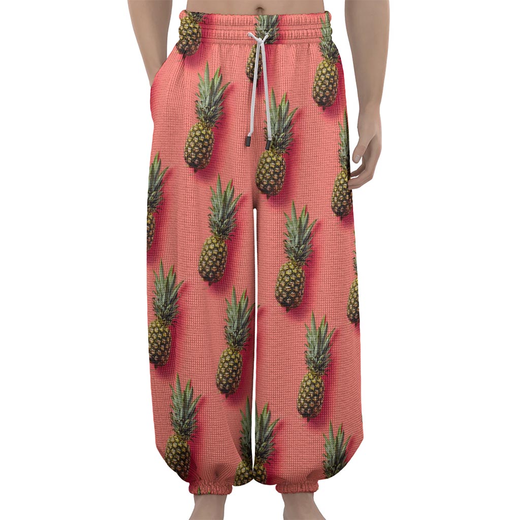 Pastel Pink Pineapple Pattern Print Lantern Pants