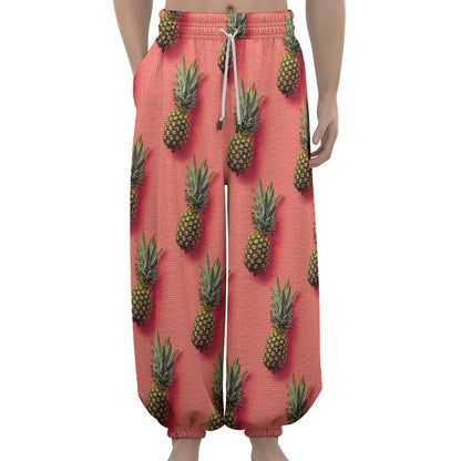 Pastel Pink Pineapple Pattern Print Lantern Pants