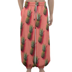 Pastel Pink Pineapple Pattern Print Lantern Pants
