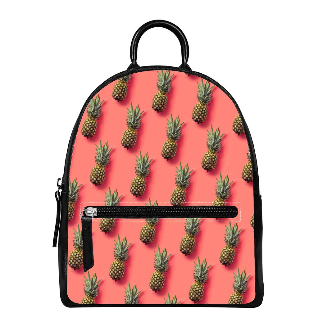 Pastel Pink Pineapple Pattern Print Leather Backpack