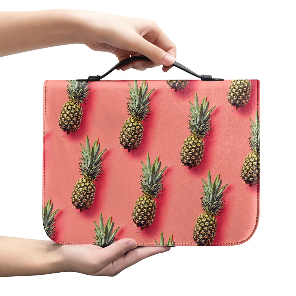 Pastel Pink Pineapple Pattern Print Leather Bible Cover