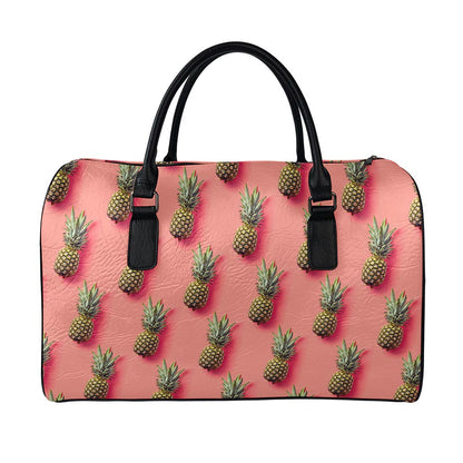 Pastel Pink Pineapple Pattern Print Leather Duffle Bag