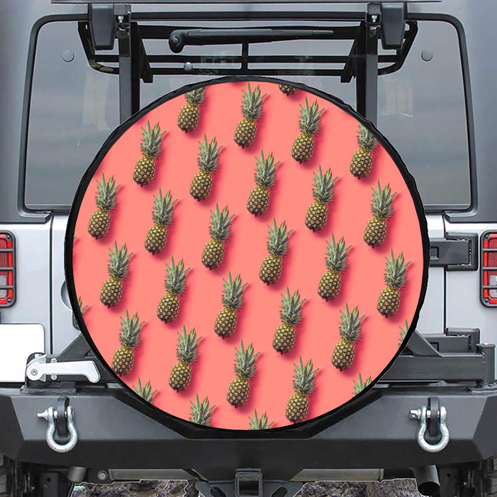 Pastel Pink Pineapple Pattern Print Leather Spare Tire Cover
