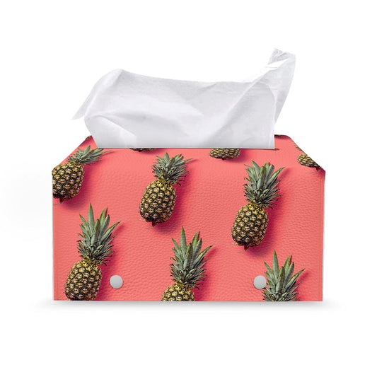 Pastel Pink Pineapple Pattern Print Leather Tissue Box Cover