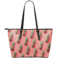 Pastel Pink Pineapple Pattern Print Leather Tote Bag With Zipper