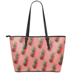 Pastel Pink Pineapple Pattern Print Leather Tote Bag
