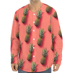 Pastel Pink Pineapple Pattern Print Long Sleeve Baseball Jersey