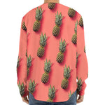 Pastel Pink Pineapple Pattern Print Long Sleeve Baseball Jersey