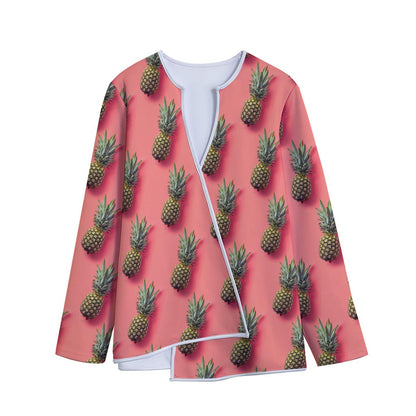 Pastel Pink Pineapple Pattern Print Long Sleeve Short Coat