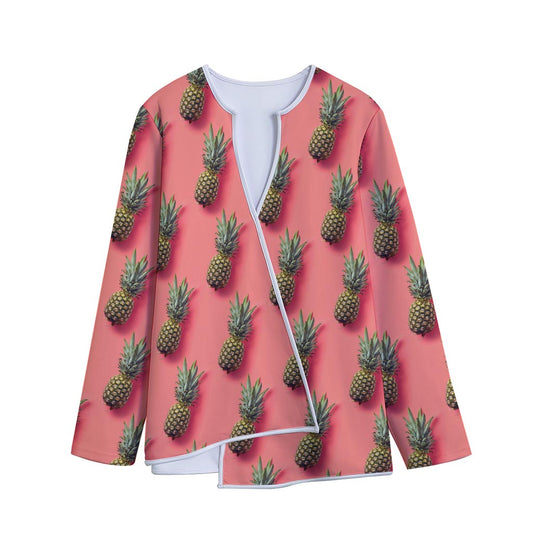 Pastel Pink Pineapple Pattern Print Long Sleeve Short Coat