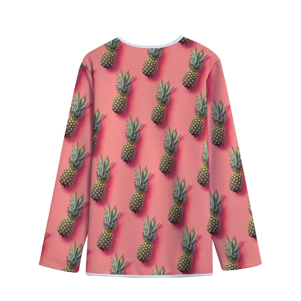 Pastel Pink Pineapple Pattern Print Long Sleeve Short Coat