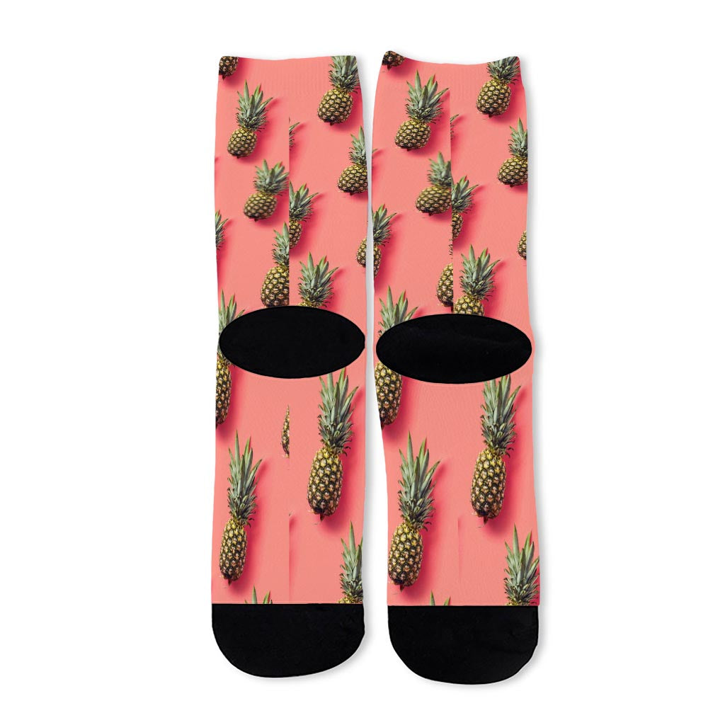 Pastel Pink Pineapple Pattern Print Long Socks