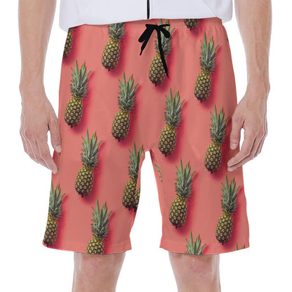 Pastel Pink Pineapple Pattern Print Men's Beach Shorts