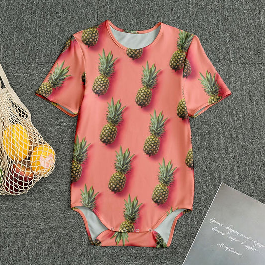 Pastel Pink Pineapple Pattern Print Men's Bodysuit