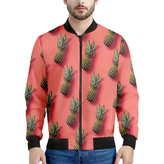 Pastel Pink Pineapple Pattern Print Men's Bomber Jacket