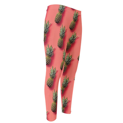 Pastel Pink Pineapple Pattern Print Men's Compression Pants