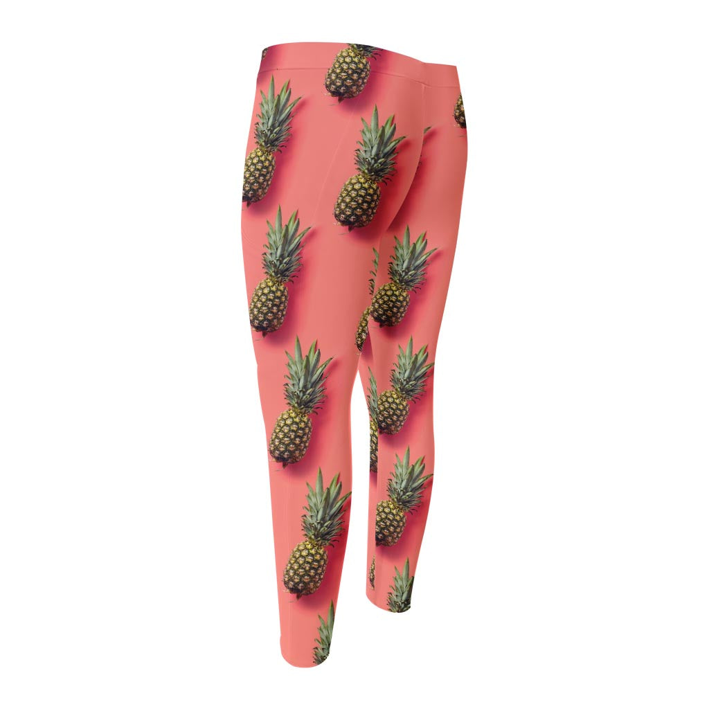 Pastel Pink Pineapple Pattern Print Men's Compression Pants