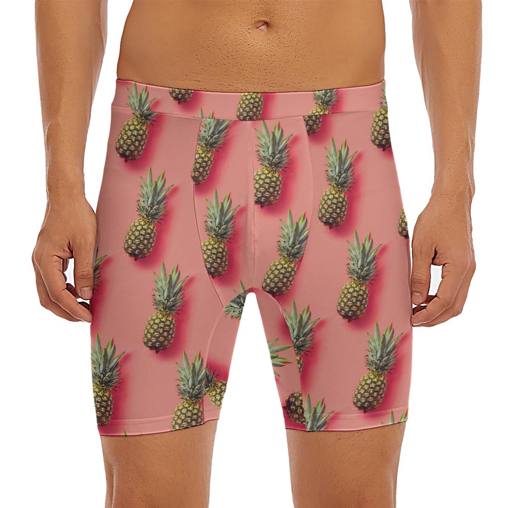 Pastel Pink Pineapple Pattern Print Men's Long Boxer Briefs