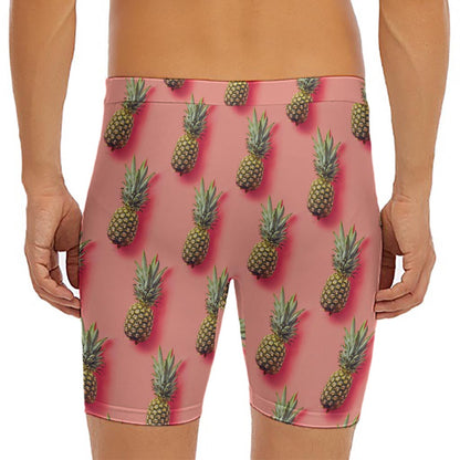 Pastel Pink Pineapple Pattern Print Men's Long Boxer Briefs