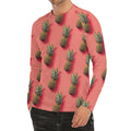 Pastel Pink Pineapple Pattern Print Men's Long Sleeve Rash Guard
