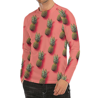Pastel Pink Pineapple Pattern Print Men's Long Sleeve Rash Guard