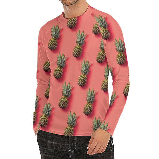 Pastel Pink Pineapple Pattern Print Men's Long Sleeve Rash Guard