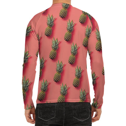 Pastel Pink Pineapple Pattern Print Men's Long Sleeve Rash Guard