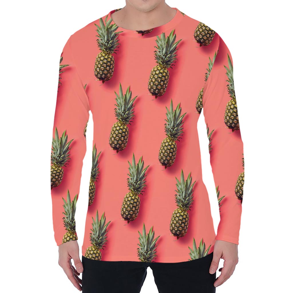 Pastel Pink Pineapple Pattern Print Men's Long Sleeve T-Shirt