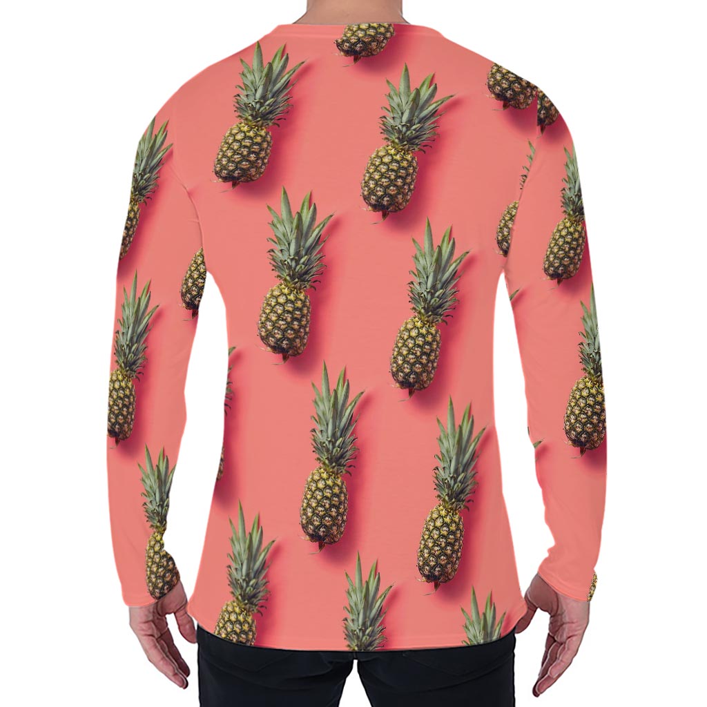Pastel Pink Pineapple Pattern Print Men's Long Sleeve T-Shirt
