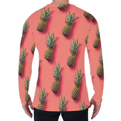 Pastel Pink Pineapple Pattern Print Men's Long Sleeve T-Shirt