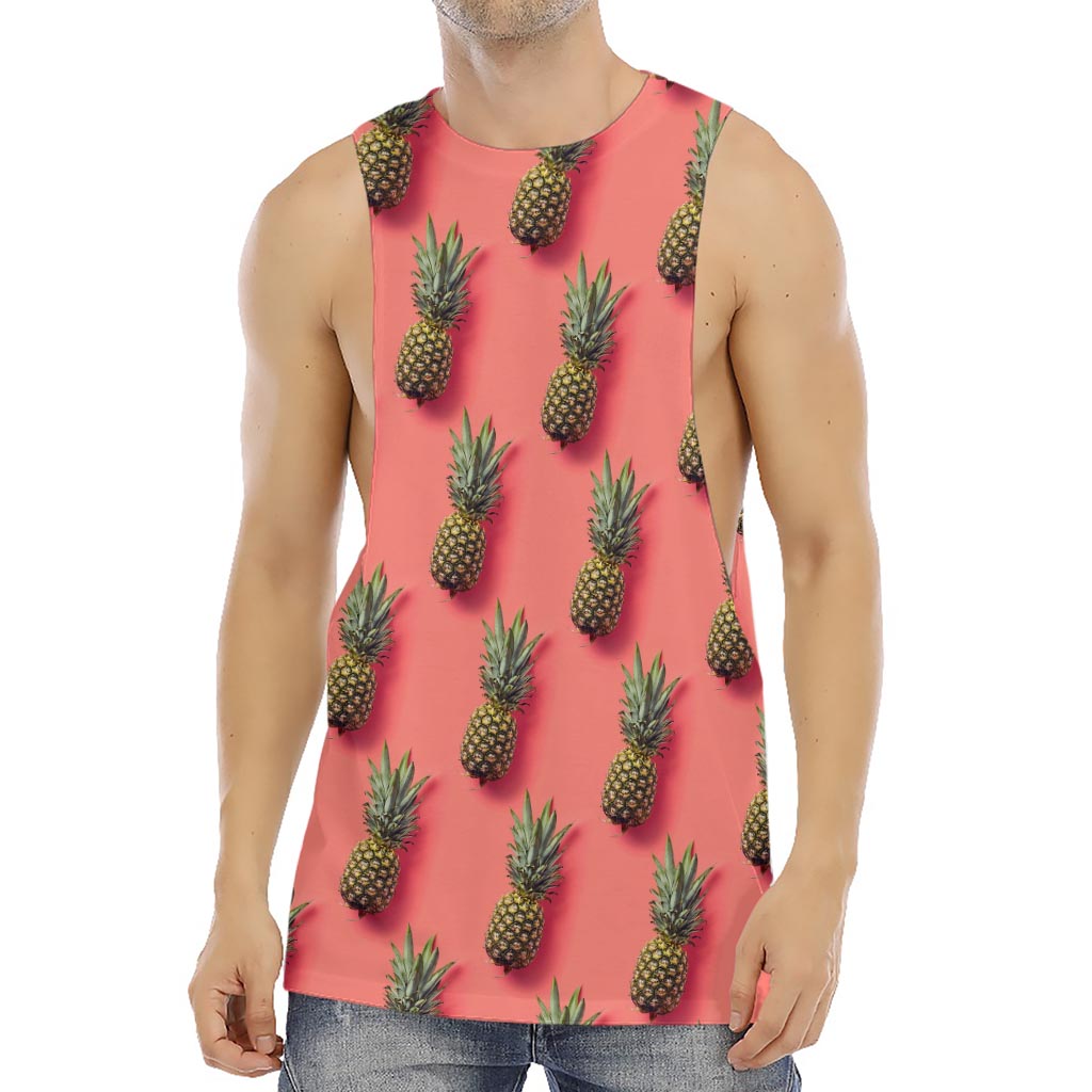 Pastel Pink Pineapple Pattern Print Men's Muscle Tank Top