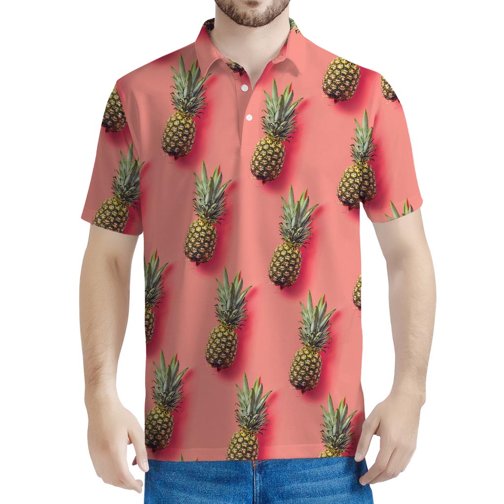 Pastel Pink Pineapple Pattern Print Men's Polo Shirt