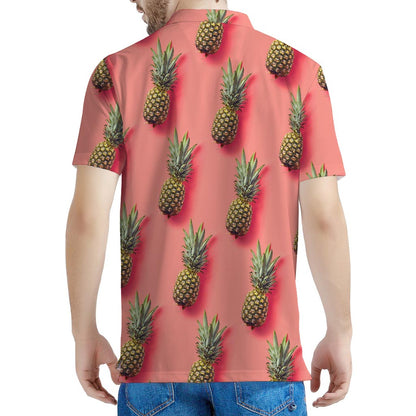 Pastel Pink Pineapple Pattern Print Men's Polo Shirt