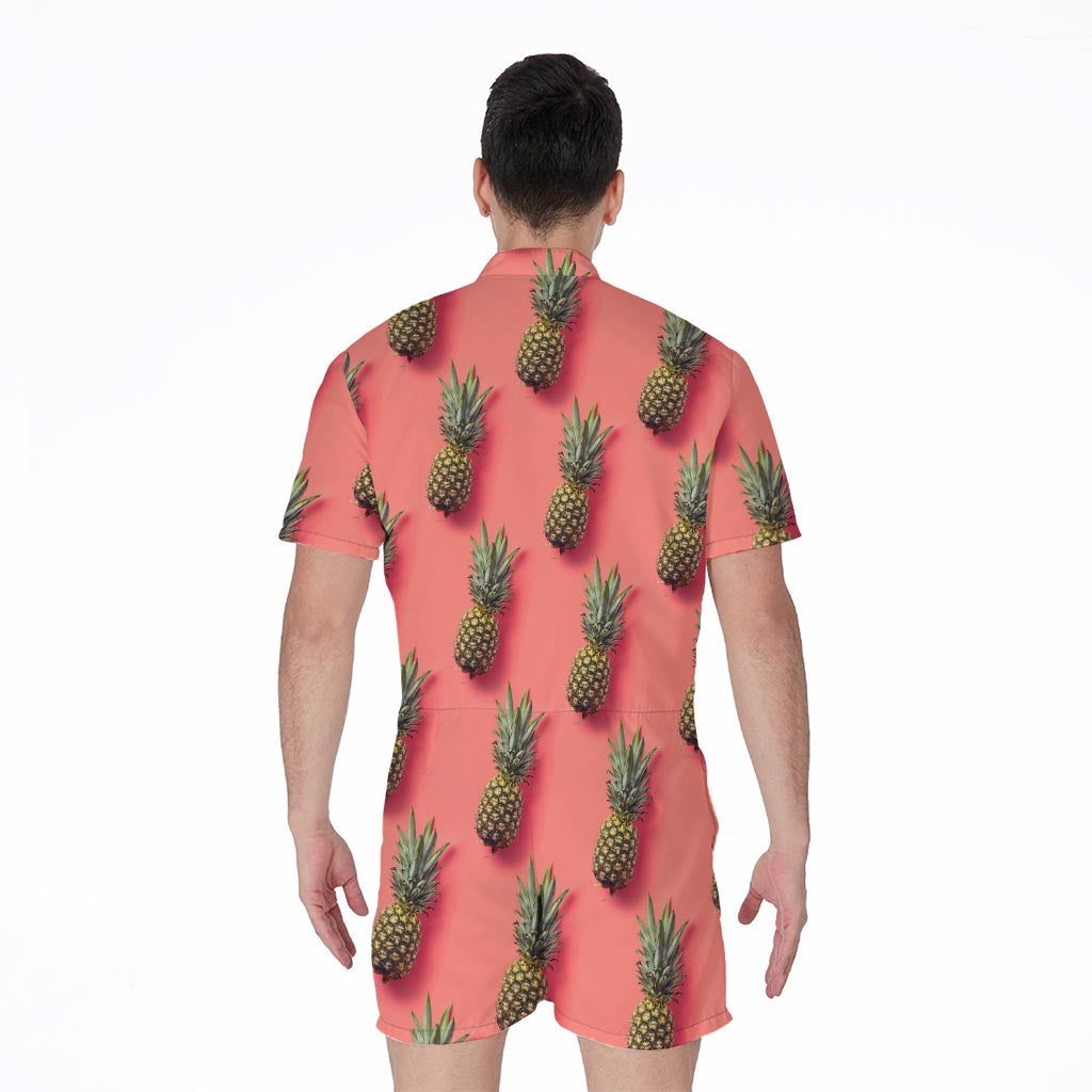 Pastel Pink Pineapple Pattern Print Men's Rompers