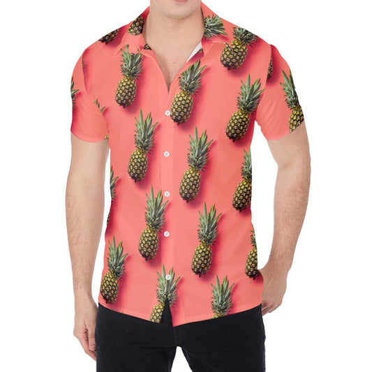 Pastel Pink Pineapple Pattern Print Men's Shirt