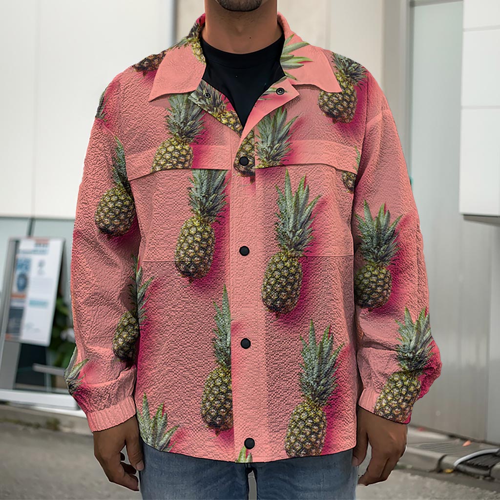 Pastel Pink Pineapple Pattern Print Men's Shirt Jacket