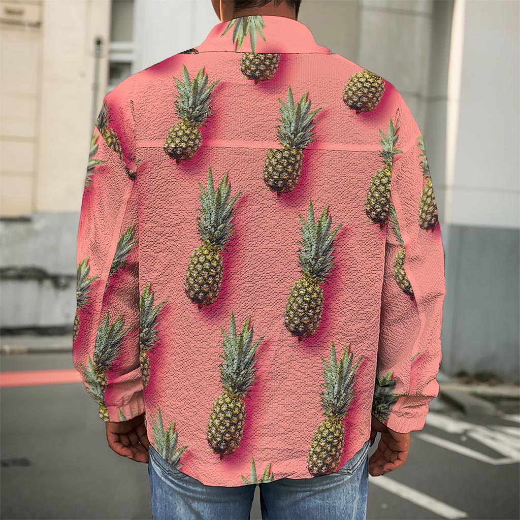 Pastel Pink Pineapple Pattern Print Men's Shirt Jacket