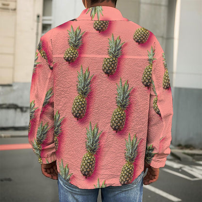 Pastel Pink Pineapple Pattern Print Men's Shirt Jacket